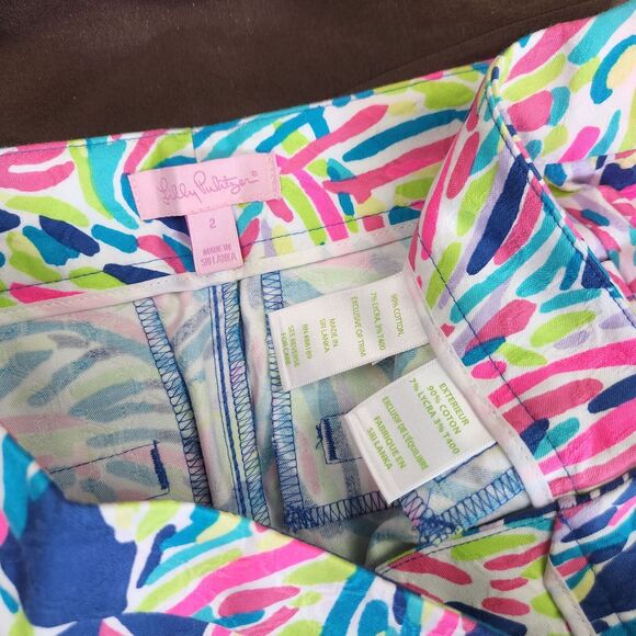 Lilly Pulitzer women 2 xs capris Kelly skinny indigo palm reader capris colorful - Picture 4 of 5